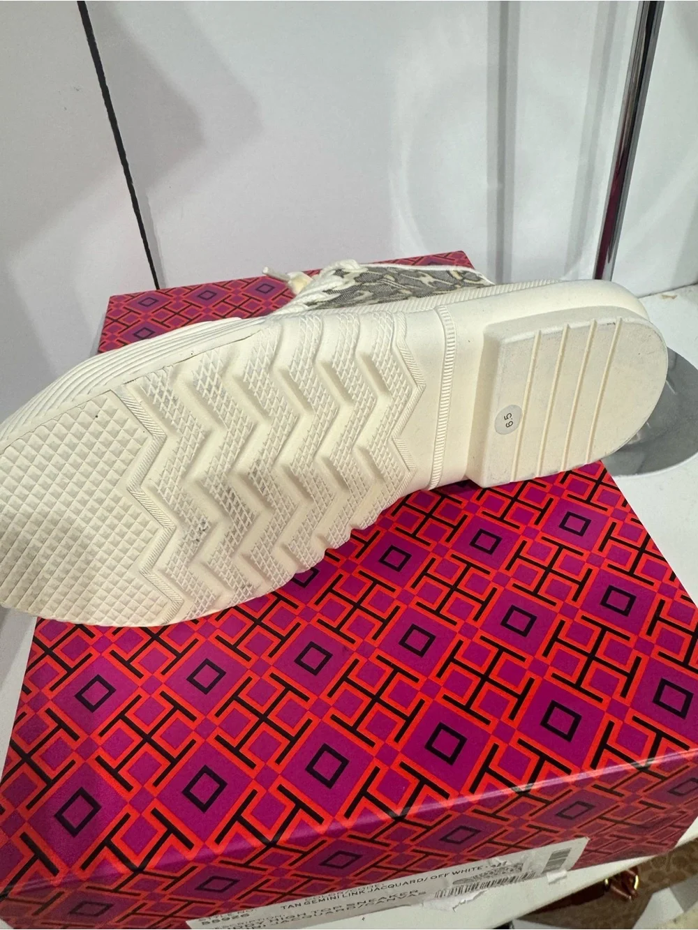 Tory Burch Gray and Cream Patterned High-Top Sneakers